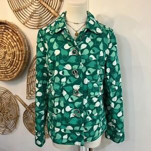 Vintage Merona Green Leaf Print Cotton Toggle Jacket Blazer M